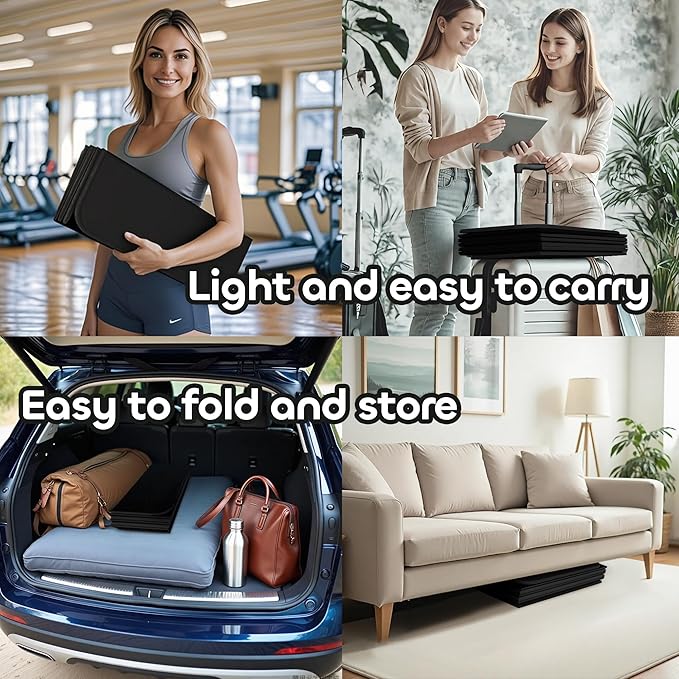 Foldable Yoga Mat 12mm Extra Thick Joint Protection,Portable Design for Travel/Pilates/Board/Camping,Environmental Sports Mat Non-Slip Gym Mat,Odorless POE Material-FlexoryFit