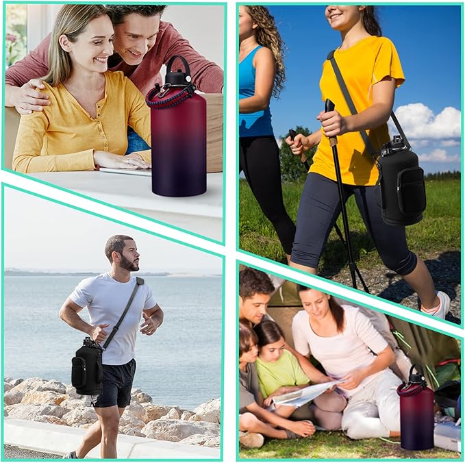 1 Gallon Insulated Water Jug - with Paracord Handle, Straw & Chug Lid, Water Bottles Holder with Strap, 128oz Stainless Steel Large Water Bottle, Keep Hot 12H & Cold 48 for Travel Hiking Camping Work-FlexoryFit