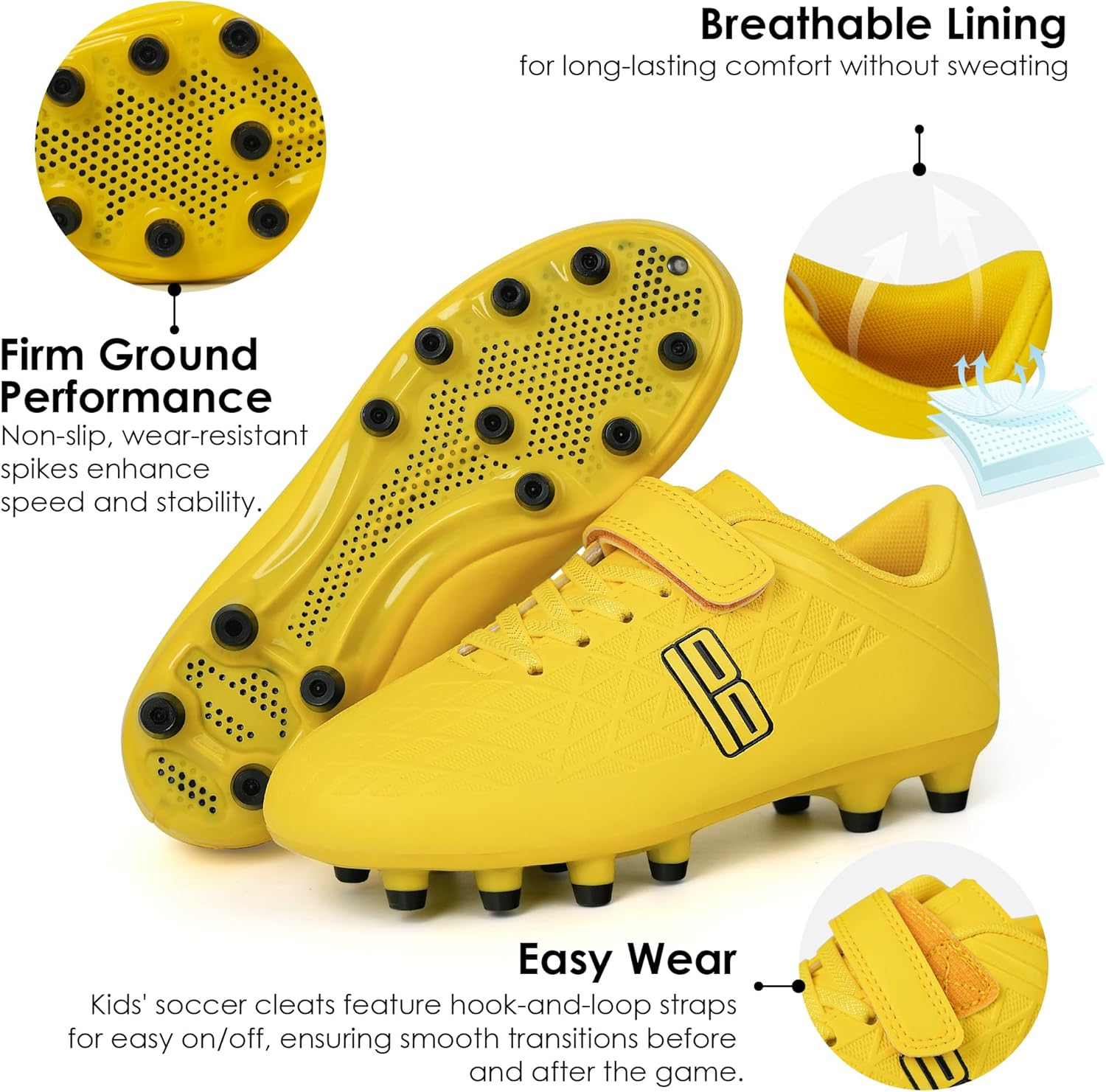 brooman Kids Firm Ground Soccer Cleats Boys Girls Football Cleats with Soccer Socks