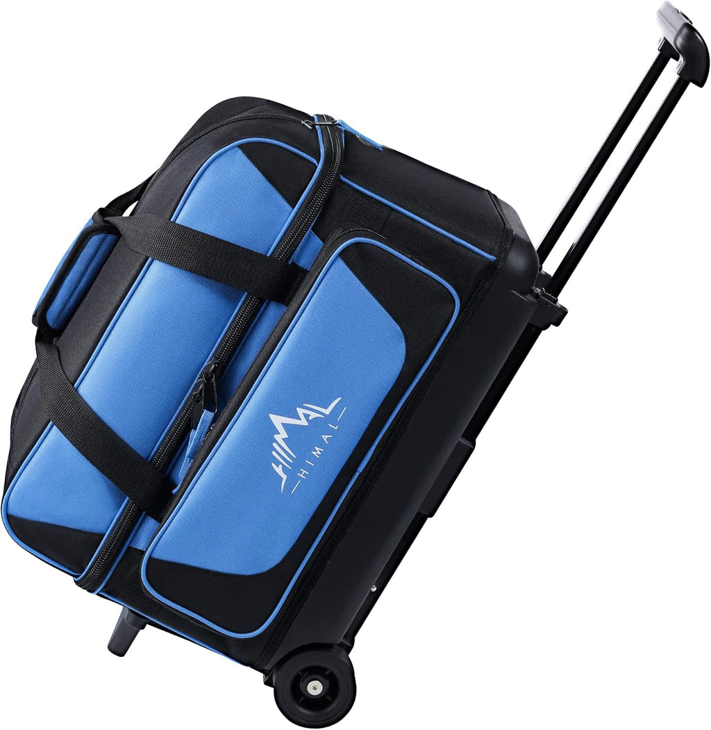 Double Roller 2 Ball Bowling Bag with Separate Shoe Compartment for Bowling Shoes (Up To US Mens Size 15) and Oversized Accessory Pocket, Retractable Handle - Extends to 40"