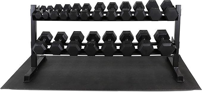 WF Athletic Supply Rubber Coated Hex Dumbbell Set, Multiple Choices Available - Dumbbells with Rack Stand and Mat, or Dumbbells Only (200/550/1200/2100/3000 LB)-FlexoryFit