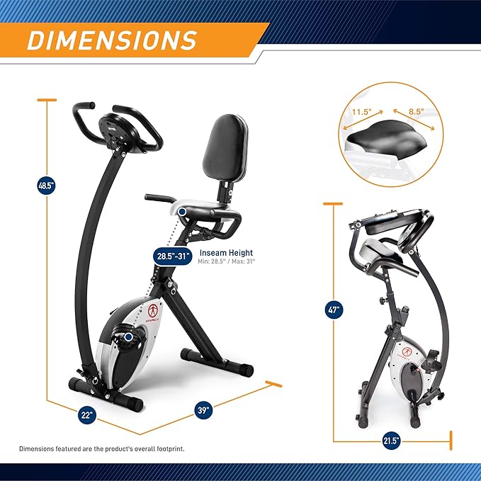 Marcy Foldable Upright Exercise Bike with Adjustable Resistance for Cardio Workout & Strength Training - Multiple Styles Available-FlexoryFit