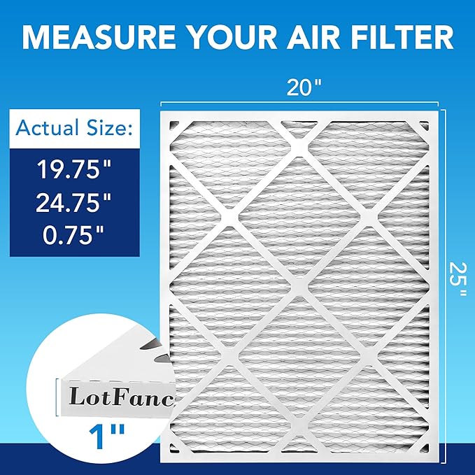 LotFancy 20x25x1 Air Filter MERV 13 Pet Smoke Smog Allergens Defense (4-Pack) Pleated HVAC Furnace Air Filters, Replacement for Home AC & Heating Systems, Actual Size: 19.75" x 24.75" x 0.75"