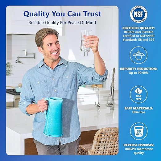 Express Water RO5DX Reverse Osmosis Filtration NSF Certified 5 Stage RO System with Faucet and Tank – Under Sink Water Plus 4 Filters – 50 GPD, 14 x 17 x 5, White