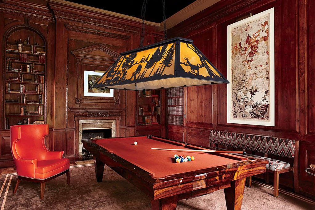 TOCHIC Tiffany Pool Table Light, 4 Lights Vintage Bigfoot Pool Table Light Rustic Billiards Light Fixtures for Game Room, 48" Farmhouse Chandelier for Billiard Table Game Room Man Cave Club Kitchen