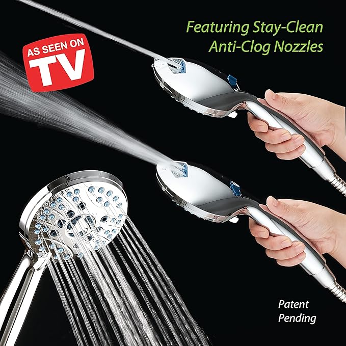 Hotel Spa AquaCare for California As-Seen-On-TV High Pressure Handheld Rain 50-Mode 3-Way Shower Head Combo, Anti-clog Jets, 2-Mode Tub & Pet Power Wash, Wall Bracket, 6 ft. Hose