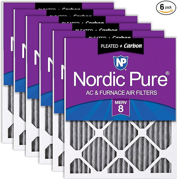 Nordic Pure 14x24x1 (13 3/4 x 23 3/4 x 3/4) Furnace Air Filters MERV 8 Pleated Plus Carbon 6 Pack