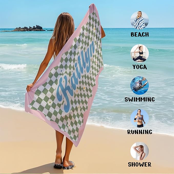 JML Personalized Beach Towel with Name, Custom Flower Beach Towel, Customized Microfiber Pool Towel, Quick Dry & Absorbent Swim Towel for Adult,Anniversary, Birthday, Summer Holiday,Vacation-FlexoryFit