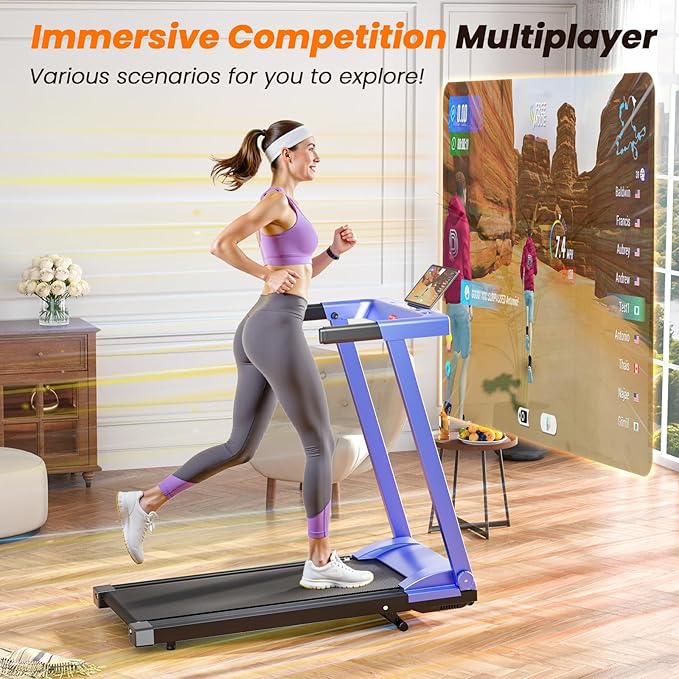 DeerRun Treadmills for Home with Incline and Handles, 3.5 HP Foldable Treadmill 350 LBS Weight Capacity for Small Spaces, Folding Running Machine with Smart APP-FlexoryFit