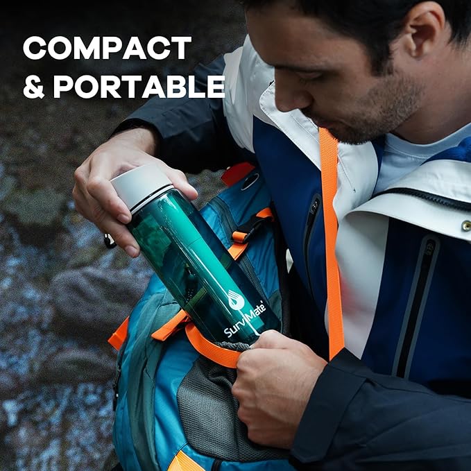 Survimate 5-Stage 0.01μm Ultra-Filtration Filtered Water Bottle, BPA-Free Material, NSF/ANSI 42&372 Certified, Portable Water Filter Bottle for Survival, Camping, Hiking, and Emergency Use