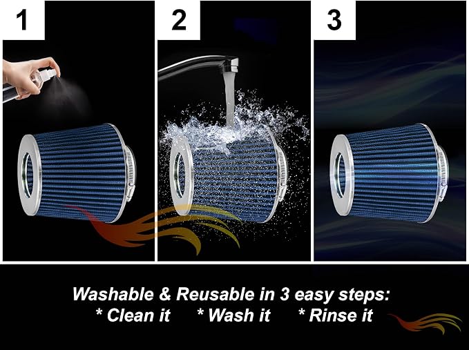 BLUE 6" 152 mm Inlet Short Truck Air Cone Replacement Performance Washable - Image 7