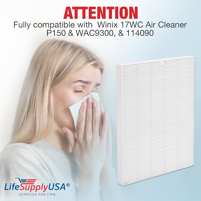 LifeSupplyUSA True HEPA Filter Replacement Compatible with Winix 17WC P150 & WAC9300, 114090 Air Purifier