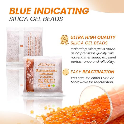 Adsorbco Rechargeable Desiccant, Indicating Silica Gel Packets, Moisture Absorbers for Storage, Gun Safe Dehumidifiers (5, 50g)
