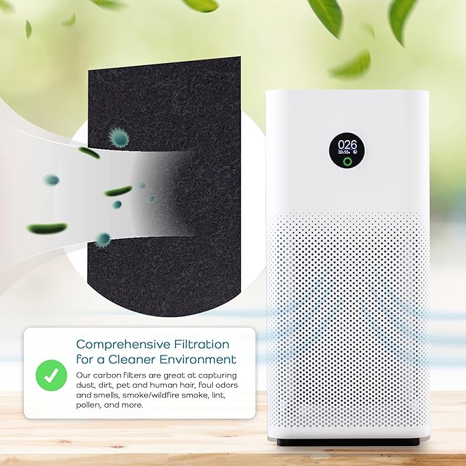 Breathe Naturally Universal Cut To Fit Carbon Activated Air Filter - Replacement Charcoal Filters - Pre Filter Carbon Sheet for Air Purifier, Vent Filters & More - Made in USA (Pack of 6, 16x48)