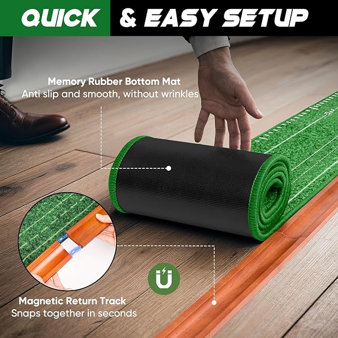 Putting Green Indoor and Outdoor, Golf Putting Mat with Auto Ball Return, Wrinkle-Free & Simulates Real Golf Putting Green - Putting Practice Mat for Office Home, Golf Gifts for Men, Dual-Hole