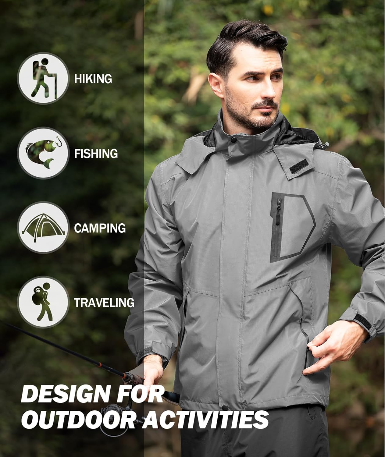 SWISSWELL Mens Rain Jackets Waterproof with Hood Men Windbreaker Jackets Lightweight Rain Coats for Golf Fishing Hiking