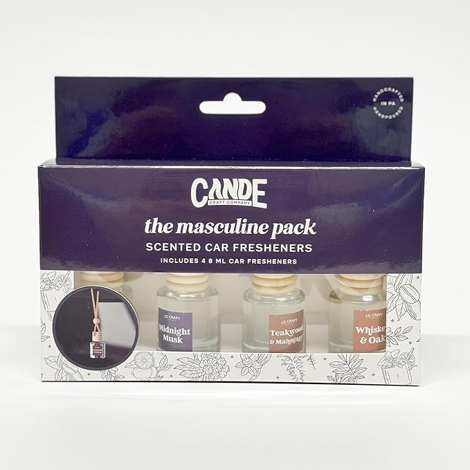 CE Craft Hanging Car Air Freshener – Fragrance Oil Diffuser with Essential Oils – Long-Lasting Aromatherapy Scents for Automobiles – 4 Pack, Masculine