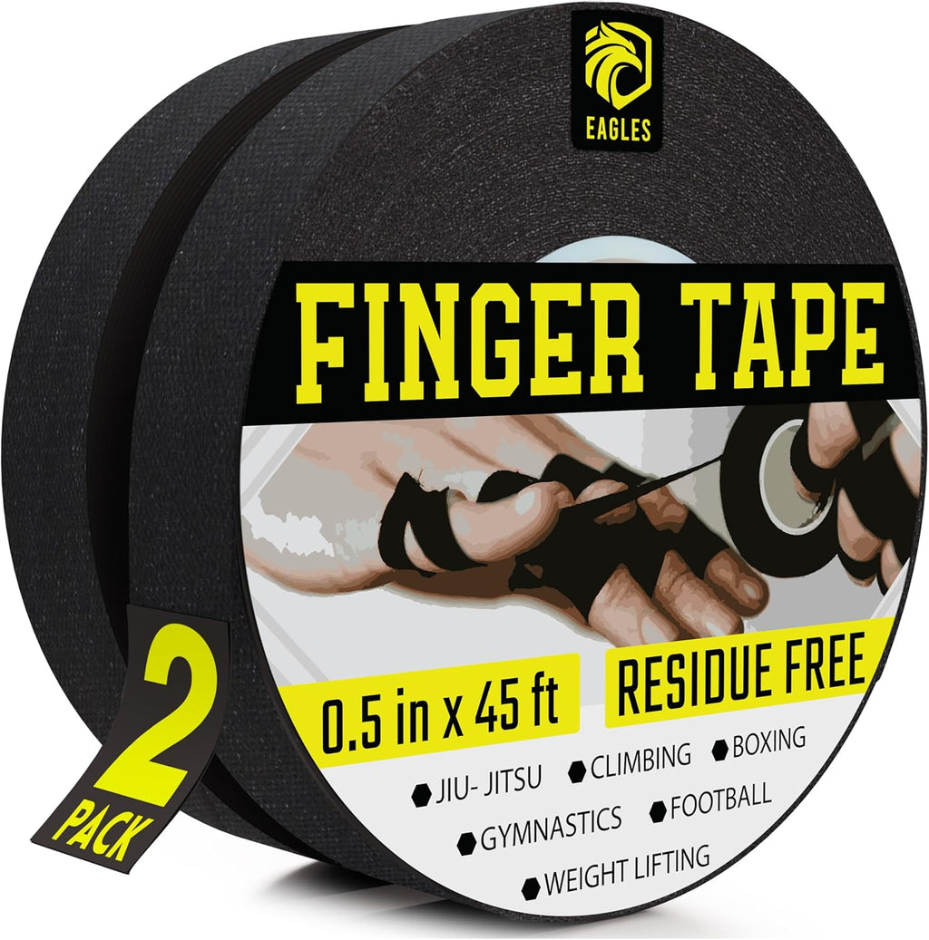 EAGLES Finger Tape | Residue Free Skin Friendly Strong Athletic Sports Tape | 0.5” x 45 Ft for BJJ Jiu Jitsu Grappling MMA Hand Knob Tape Rock Climbing Weight Training Wrestling Volleyball Black