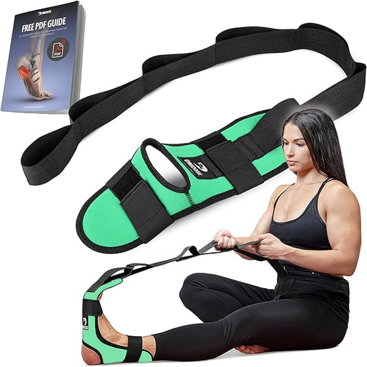 DMoose Fitness Foot & Calf Stretcher with Adjustable Padded Stretching Strap for Plantar Fasciitis, Hamstring, Heel Spurs and Achilles Tendonitis Relief - Yoga Leg Stretch Strap for Flexibility-FlexoryFit