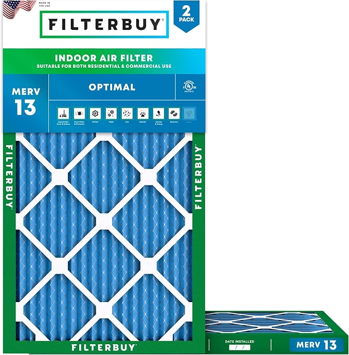 Filterbuy 8x20x1 Air Filter MERV 13 Optimal Smoke & Allergy Defense, by Filterbuy
