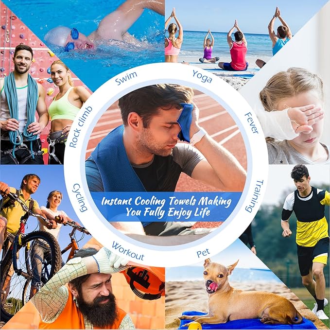 20 Pcs Cooling Towel 40 x 12 Ice Towel for Neck and Face Microfiber Chilly with Bag Breathable Yoga Gym Stay Cool Towels Sweat Rag for Workout Running Camping Pilates Beach Accessories (Royal Blue)-FlexoryFit