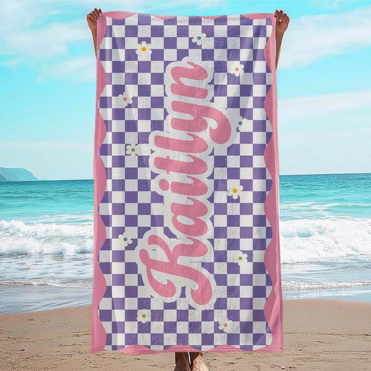 JML Personalized Beach Towel with Name, Custom Flower Beach Towel, Customized Microfiber Pool Towel, Quick Dry & Absorbent Swim Towel for Adult,Anniversary, Birthday, Summer Holiday,Vacation-FlexoryFit