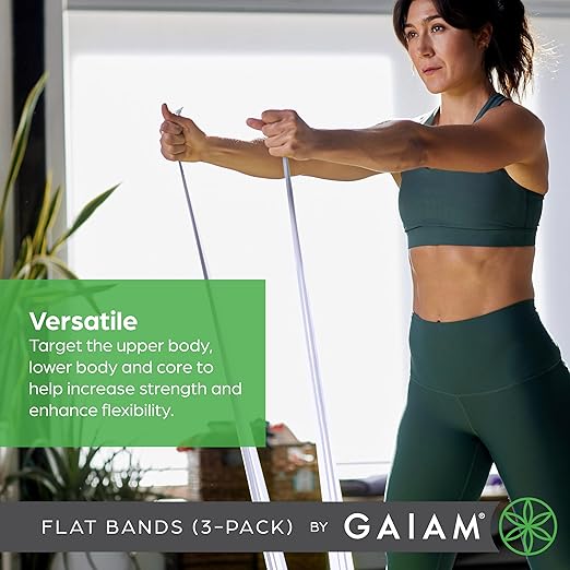 Gaiam Restore Strength and Flexibility Resistance Band Kit Set - 3 Levels of Resistance - Strength Training Workout Bands for Stretching Muscles - Versatile Exercise Tool - Light, Medium, and Heavy-FlexoryFit