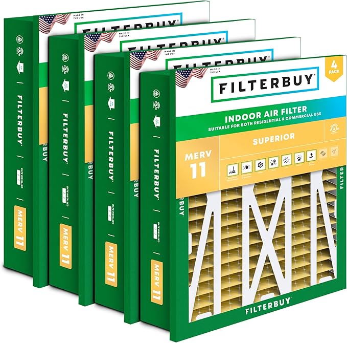 Filterbuy 20x20x5 Air Filter MERV 11 (MPR 1200) Allergen Defense Replacement (4-Pack), Pleated HVAC AC Furnace Filters for Honeywell Return Grille FC40R1003 (Actual Size: 18.38 x 18.38 x 3.69)