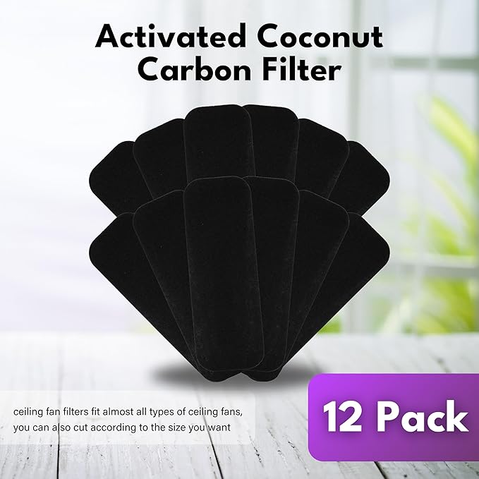 Filter Monster Coconut Carbon Ceiling Fan Filters - Easy-Stick Activated Coconut Carbon Ceiling Fan Filter - Ceiling Fan Blade Filters for Common Household Contaminants - 12 Pack