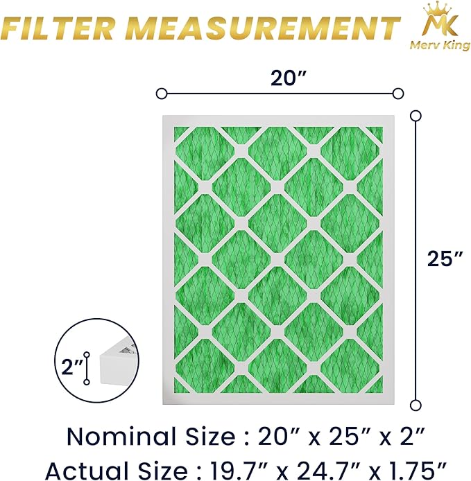 MervKing 20x25x2 Air Filter | MERV 13 | MPR 1500-1900 Ultra Max | 8-Pack | Pleated HVAC AC Furnace Replacement Air Filters | Actual Size: 19.7" x 24.7" x 1.75"