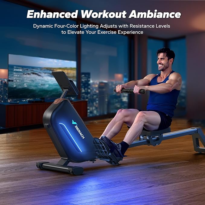 MERACH Rowing Machines for Home, Powerful Electromagnetic Row Machine with 51.2" Extended Rail, 16-Level Handle Resistance Adjustment Rower, 350 LBS Load Capacity, Ergonomic Comfort Seat, Easy Storage-FlexoryFit