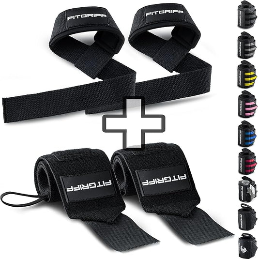 Fitgriff® Lifting Straps & Wrist Wraps (Bundle) Superior Support for Weightlifting & Gym Workouts - for Men and Women-FlexoryFit