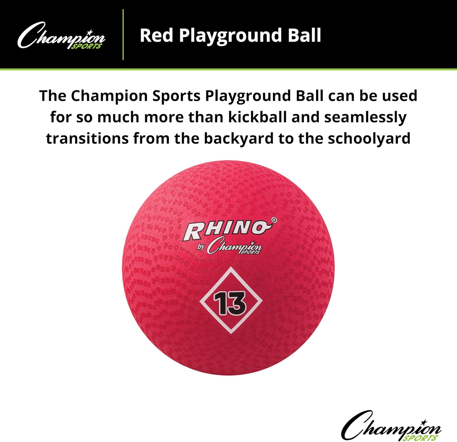 Champion Sports Playground Ball – High-Bounce 2-Ply Construction, Durable Red Ball for Throwing, Catching & Kicking - Multiple Sizes (5", 6", 7", 10", 13", 16")