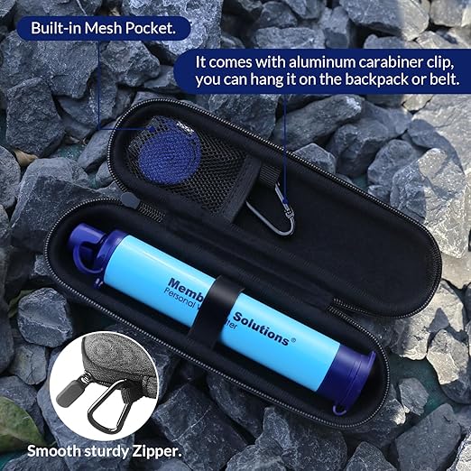 Membrane Solutions 4Pack Water Filter Straw with A Storage Case, Water Filter Cover, Portable Personal Water Purifier Straw Protective Carrying Bag, for Travel Survival Emergency Preparedness