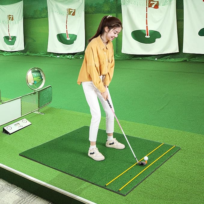 Tangkula Golf Hitting Mat, Artificial Turf Mat for Indoor/Outdoor Golf Practice Includes 2 Rubber Tees & 2 Alignment Sticks, Golf Training Mat for Home Backyard Garage