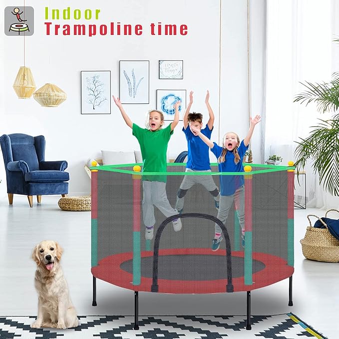 Kids Trampoline with Safety Enclosure Net - 5FT Trampoline for Toddlers Indoor and Outdoor - Parent-Child Interactive Game Fitness Trampoline Toy Gift for Boys and Girls Age 1-8-FlexoryFit