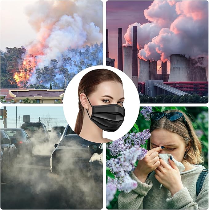 100 PCS Disposable Face Masks, Black Disposable Masks, 3 Ply Protection Face Masks-FlexoryFit