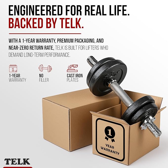 TELK – Adjustable Dumbbell Set – Home Gym Weight Set with Baked Enamel Cast Iron Plates – Space-Saving Free Weights for Strength Training-FlexoryFit