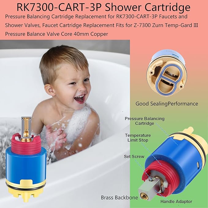 Pressure Balancing Cartridge Replacement for RK7300-CART-3P, Faucet Cartridge Replacement Compatible with Z-7300 Zurn Temp-Gard III Faucets and Shower Valves,Sturdy Core Copper (JH02BJ)
