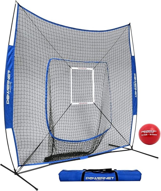 PowerNet Baseball Softball Practice Net 7x7 with Baseball Accessories for Practice Pitching, Batting & Fielding, Ball Caddy, Weighted Baseballs, Tee