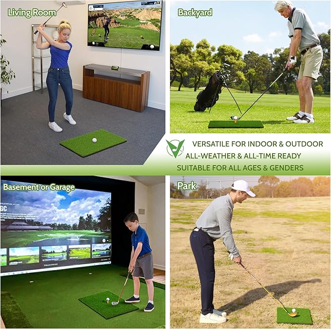 Upgrade Multi-Function Golf Hitting Mat – MyVoice 5x4ft Thickened Mat with Interchangeable Turf, Durable Non-Slip Base for Indoor & Outdoor Practice, Ideal for Golfers of All Levels