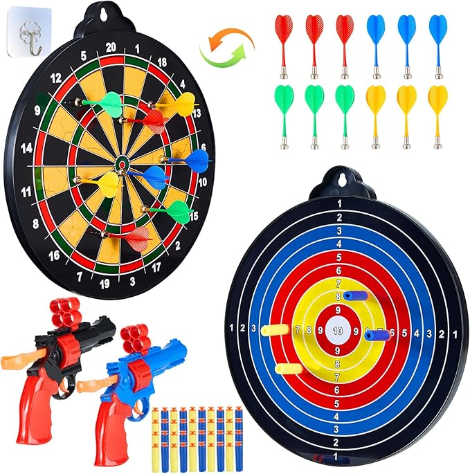 Magnetic Dart Board - 12Magnetic Darts+12Sticky Balls Or 2 Toy Gun+40 Foam Dart,Fun for Family Game and Party with Friends, Christmas Birthday Gifts Toys for 3-12 Year Old Boys
