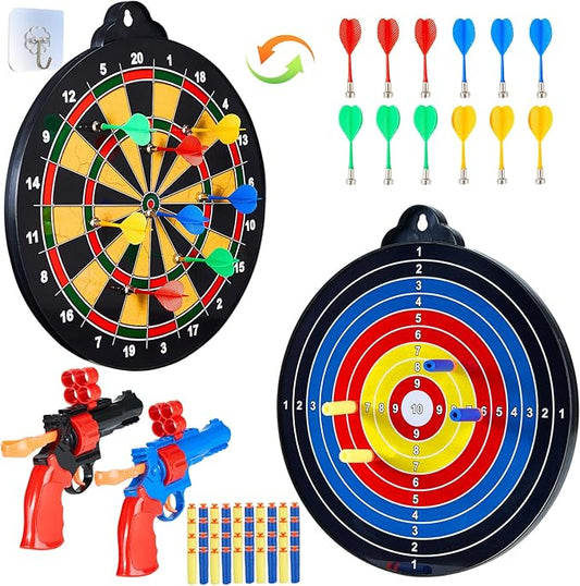 Magnetic Dart Board - 12Magnetic Darts+12Sticky Balls Or 2 Toy Gun+40 Foam Dart,Fun for Family Game and Party with Friends, Christmas Birthday Gifts Toys for 3-12 Year Old Boys