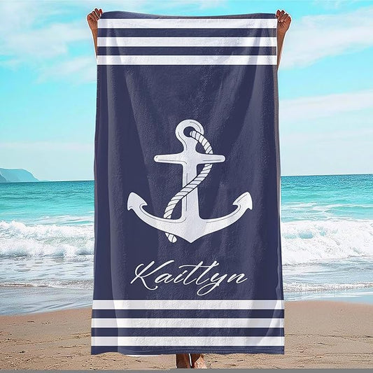 JML Personalized Beach Towel with Name, Custom Anchor Beach Towel, Customized Microfiber Pool Towel, Quick Dry & Absorbent Swim Towel for Adult,Anniversary, Birthday, Summer Holiday,Vacation-FlexoryFit