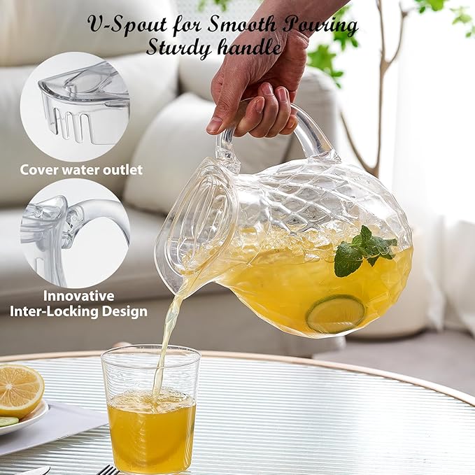 Plastic Pitcher, Clear Water Pitcher with Lid, Fridge Jug, BPA-Free, Shatter-Proof, Great for Iced Tea, Lemonade, Juice, Milk, and More (2 Quart/68oz)