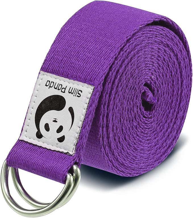 Slim Panda Yoga Strap for Stretching,Cotton Yoga Strap with Adjustable D-Ring Buckle,Non-Elastic Yoga Belt for Pilates,Gym Workouts,Physical Therapy,Improve Flexibility-FlexoryFit