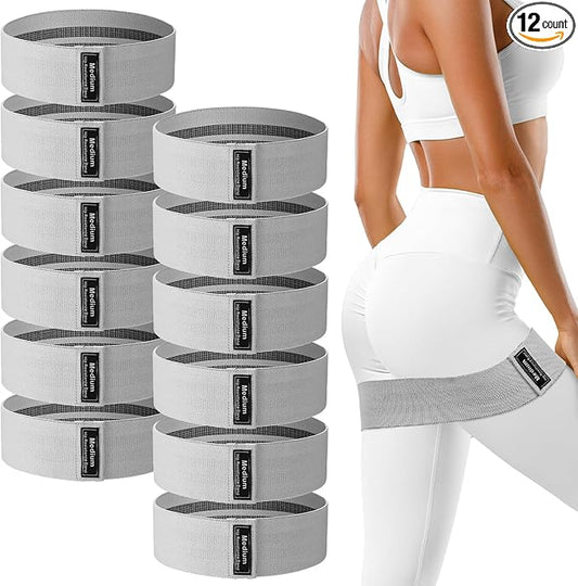 12 Pcs Fabric Resistance Bands for Working Out Booty Workout Stretch Exercise Bands Non Slip for Legs Squat Resistance Loop for Women Men Starter Butt Hip Thigh Fitness-FlexoryFit