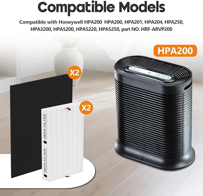 HPA200 Replacement Filter for Honeywell Air Purifi-er HPA200, HPA201, HA202, HPA204, HPA250, HPA5200, 2 R Filter and 2 Activated Carbon Pre-Filter A, 2 Pack