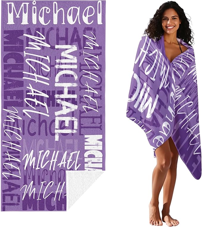 JML Personalized Beach Towel with Name, Custom Beach Towel with Name, Customized Microfiber Pool Towel, Quick Dry & Absorbent Swim Towel for Adult,Anniversary, Birthday, Summer Holiday,Vacation-FlexoryFit