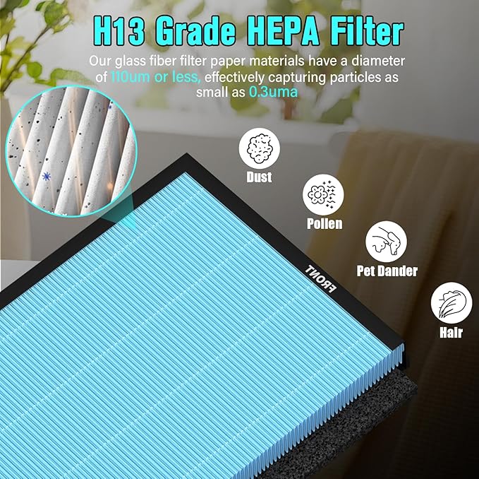 Replacement Filter Compatible with ECOSELF HAP603 Air Puri-Fier, 2-in-1 H13 Grade Filter with Active Carbon, 2 Pack HAP603 Filter, Blue